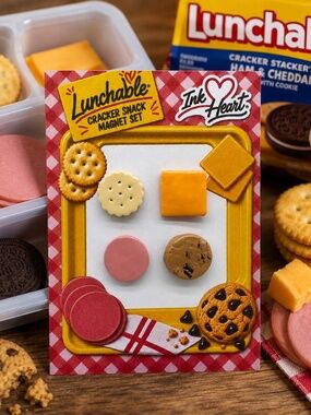 Lunchable Snack Magnet Set | Handmade Cracker Cheese Bologna & Cookie Magnets
